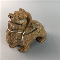 Lot 359 - A CHINESE HARDSTONE FIGURE OF A QILIN