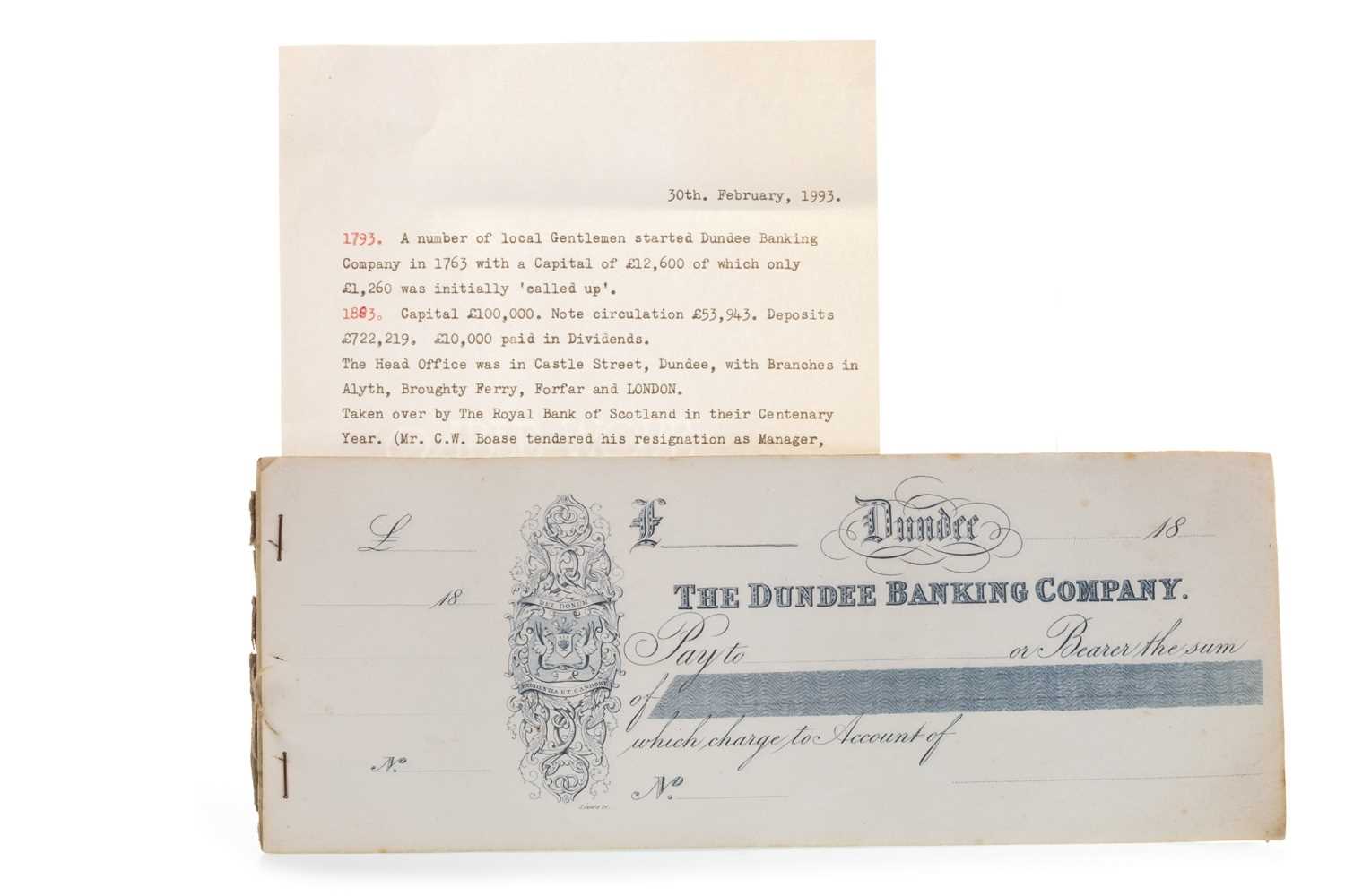 Lot 612 - A COLLECTION OF DUNDEE BANKING COMPANY BLANK CHEQUES