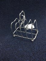 Lot 365 - A SILVER TOAST RACK AND SILVER PLATED WARES