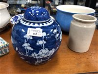 Lot 463 - A BLUE & WHITE GINGER JAR AND OTHER CERAMICS