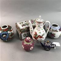 Lot 380 - A MINIATURE CHINESE CLOISONNE TEA POT AND OTHER CHINESE CERAMICS