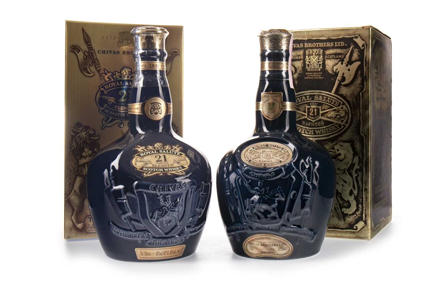 Lot 492 - TWO CHIVAS REGAL ROYAL SALUTE AGED 21 YEARS SAPPHIRE FLAGONS