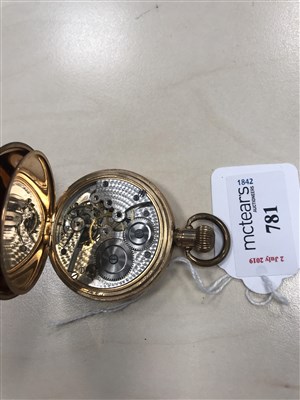 Lot 781 - THREE GOLD PLATED FULL HUNTER POCKET WATCHES