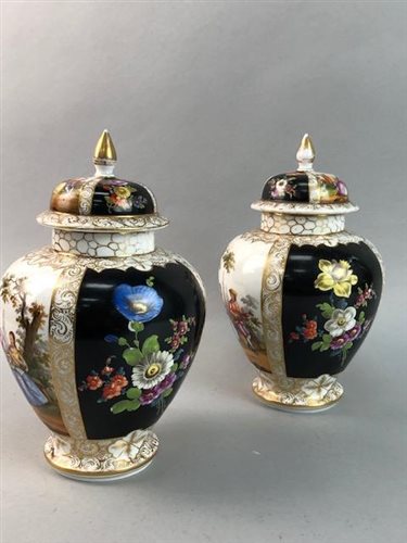 Lot 407 - A PAIR OF DRESDEN VASES AND OTHER CERAMICS