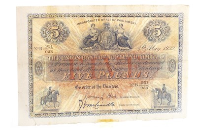 Lot 624 - THE UNION BANK OF SCOTLAND £5 NOTE 1932