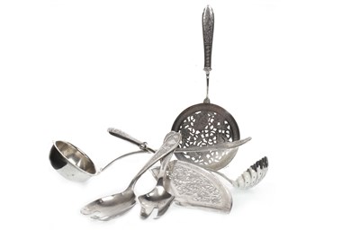 Lot 1018 - AN IRANIAN SILVER FISH SLICE AND OTHER ITEMS