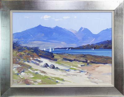 Lot 637 - BLUE CRAGS OF ARRAN, AN OIL BY HELEN M TURNER