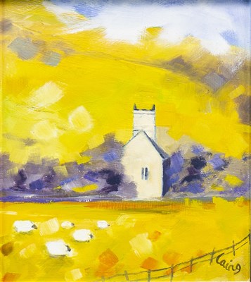 Lot 652 - FINTRY KIRK, SPRING, AN OIL BY ROWENA LAING