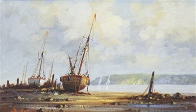 Lot 667 - BEACHED BOATS, A WATERCOLOUR BY D SHORT