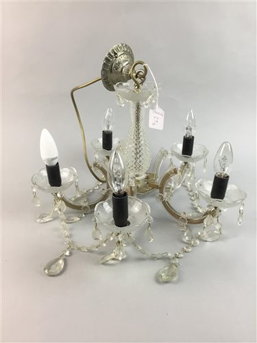 Lot 27 - A PAIR OF CRYSTAL FIVE BRANCH CHANDELIERS