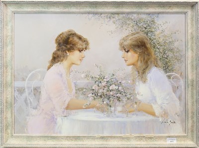 Lot 1874 - LADIES WHO LUNCH, AN OIL BY LUCIA SARTO