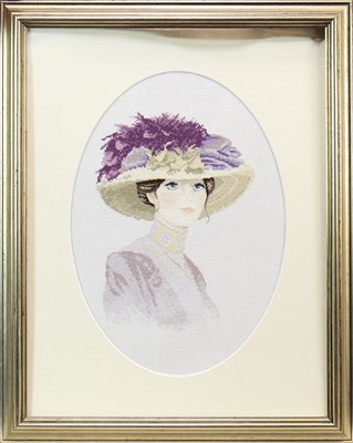 Lot 1897 - AN EMBROIDERED PORTRAIT OF A LADY