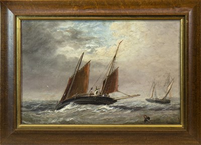 Lot 720 - FISHING BOATS OFF THE SHORE, AN OIL