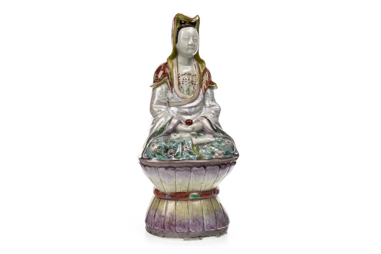 Lot 1046 - A 20TH CENTURY CHINESE POLYCHROME FIGURE OF GUANYIN