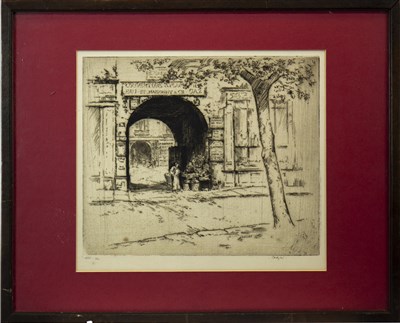 Lot 722 - QUIET FRENCH STREET, AN ETCHING BY JAMES CADZOW