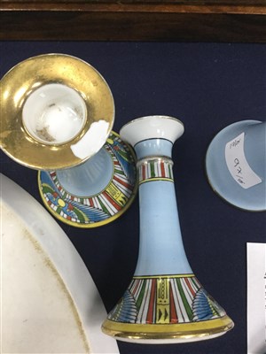Lot 97 - A NORITAKE EGYPTIAN REVIVAL VANITY SET, PAIR OF CANDLESTICKS AND OTHER COLLECTABLES
