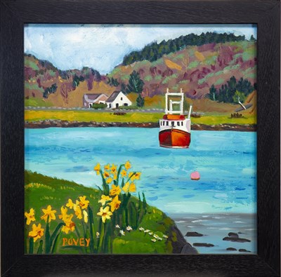 Lot 529 - RED BOAT, TAYVALLICH, AN OIL BY COLIN POVEY
