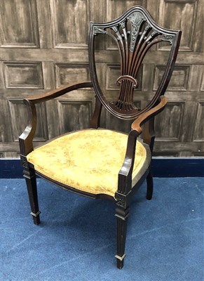Lot 84 - A STAINED WOOD ARMCHAIR