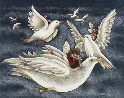 Lot 597 - FLIGHT OF THE DOVES, A WATERCOLOUR BY SAM SKELTON