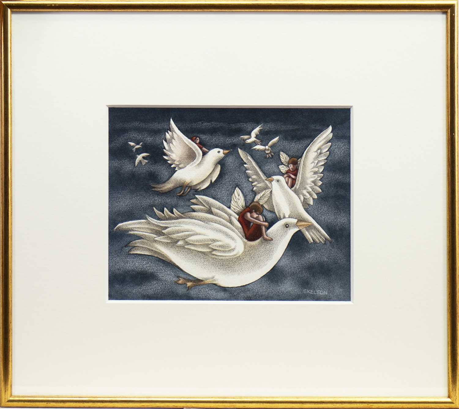 Lot 597 - FLIGHT OF THE DOVES, A WATERCOLOUR BY SAM SKELTON