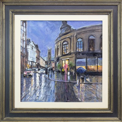 Lot 724 - EVENING SHOWERS, MERCHANT SQUARE, AN OIL BY JAMES SOMERVILLE LINDSAY
