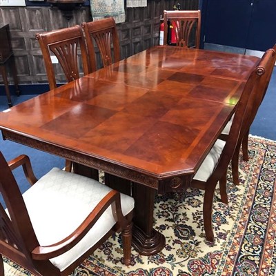 Lot 204 - A MAHOGANY DINING TABLE AND SIX CHAIRS