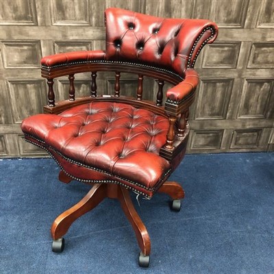 Lot 206 - A MAHOGANY AND OXBLOOD LEATHER REVOLVING CAPTAINS CHAIR