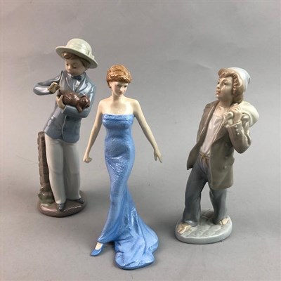 Lot 219 - A ROYAL DOULTON FIGURE OF DIANA PRINCESS OF WALES AND TWO NAO FIGURES