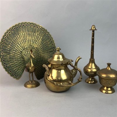 Lot 221 - AN EASTERN BRASS EWER AND OTHER BRASS ITEMS