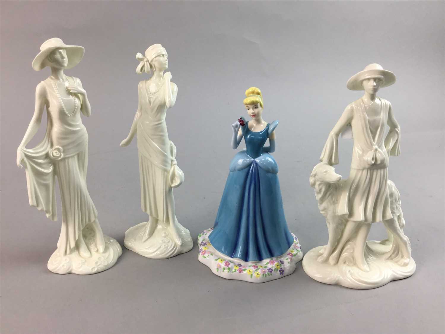 Lot 220 - A LOT OF THREE ROYAL WORCESTER FIGURES AND A ROYAL DOULTON CINDERELLA FIGURE