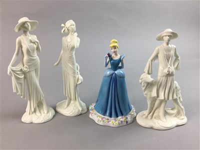 Lot 220 - A LOT OF THREE ROYAL WORCESTER FIGURES AND A ROYAL DOULTON CINDERELLA FIGURE