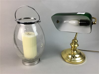 Lot 237 - A BRASS TABLE LAMP AND A MODERN LANTERN