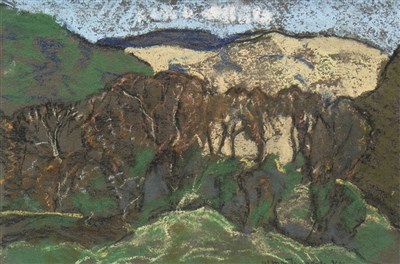 Lot 495 - BORDER LANDSCAPE, A PASTEL BY SIR WILLIAM MACTAGGART