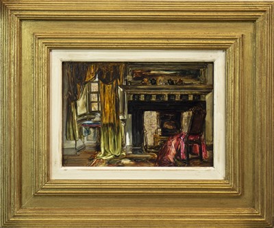 Lot 497 - OLD DRAWING ROOM, BARNCLUITH, AN OIL BY ALEXANDER FRASER JNR