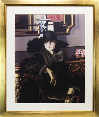 Lot 728 - LADY IN BLACK, A LITHOGRAPH AFTER CADELL