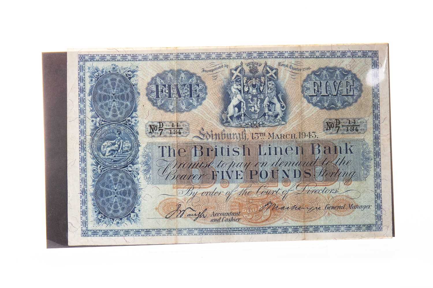 Lot 510 - A THE BRITISH LINEN BANK £5 FIVE POUNDS NOTE 1943