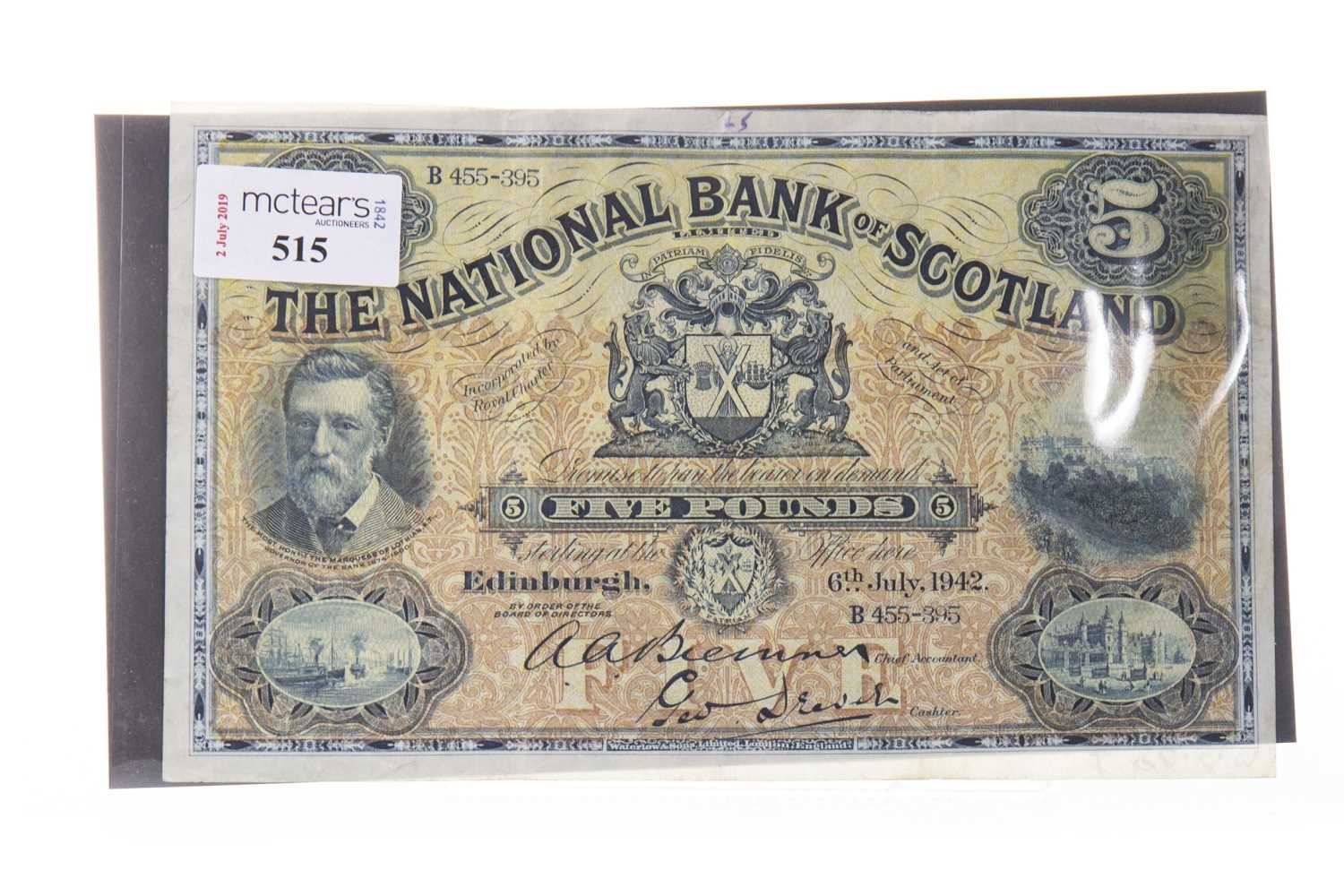 Lot 515 - THE NATIONAL BANK OF SCOTLAND £5 NOTE 1942