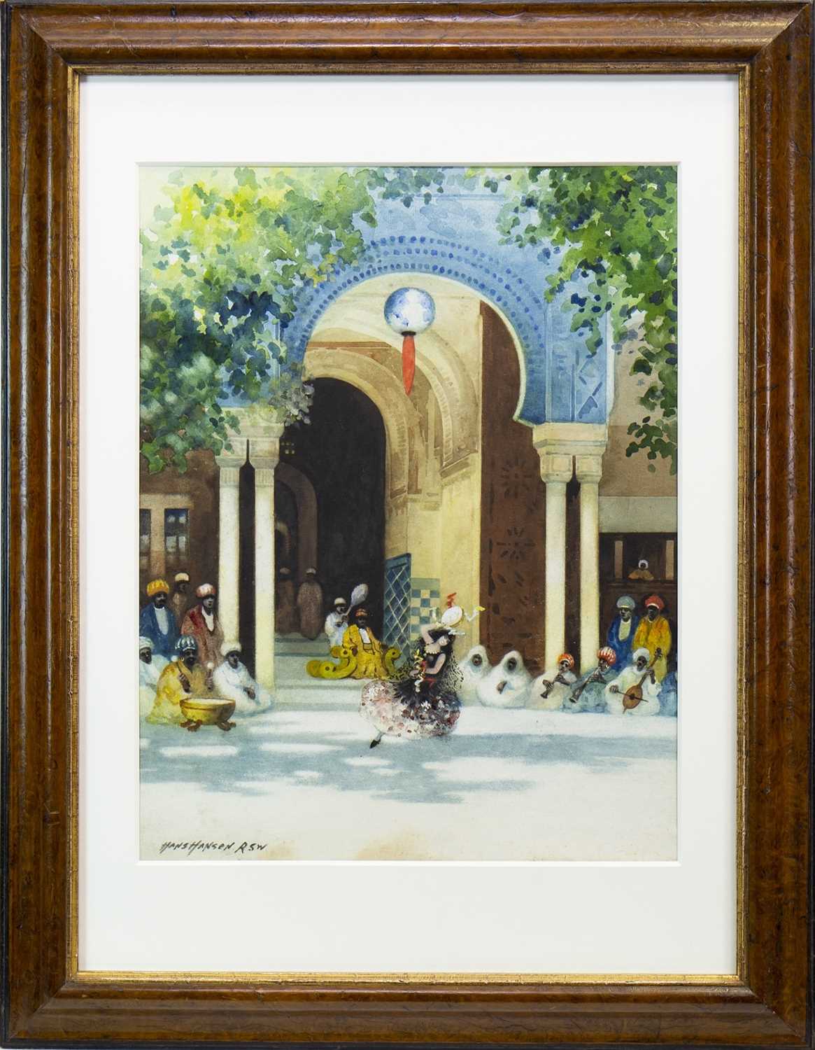 Lot 502 - A DANCE FOR THE SULTAN, A WATERCOLOUR BY HANS HANSEN RSW