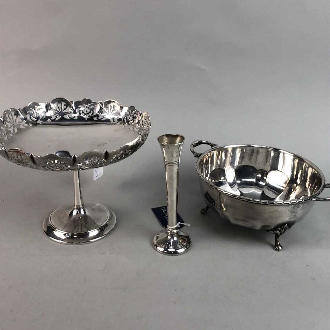 Lot 186 - A SILVER CANDLESTICK AND PLATED WARE