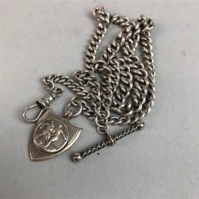 Lot 280 - A SILVER ALBERT CHAIN WITH FOB