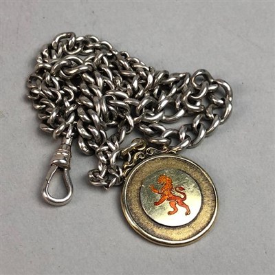 Lot 282 - A SILVER ALBERT CHAIN WITH FOB