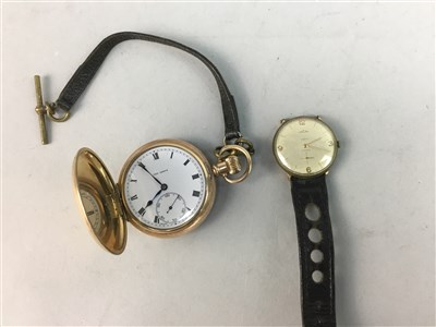Lot 298 - A GOLD PLATED KEYLESS WIND POCKET WATCH AND A WRISTWATCH