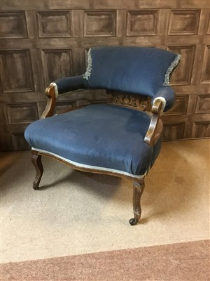 Lot 314 - A PAIR OF BLUE UPHOLSTERED TUB CHAIRS