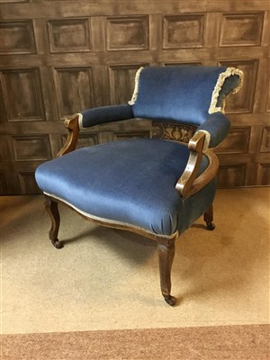 Lot 314 - A PAIR OF BLUE UPHOLSTERED TUB CHAIRS