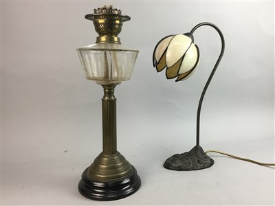 Lot 345 - AN OCCASIONAL TABLE, OIL LAMP AND ANOTHER LAMP