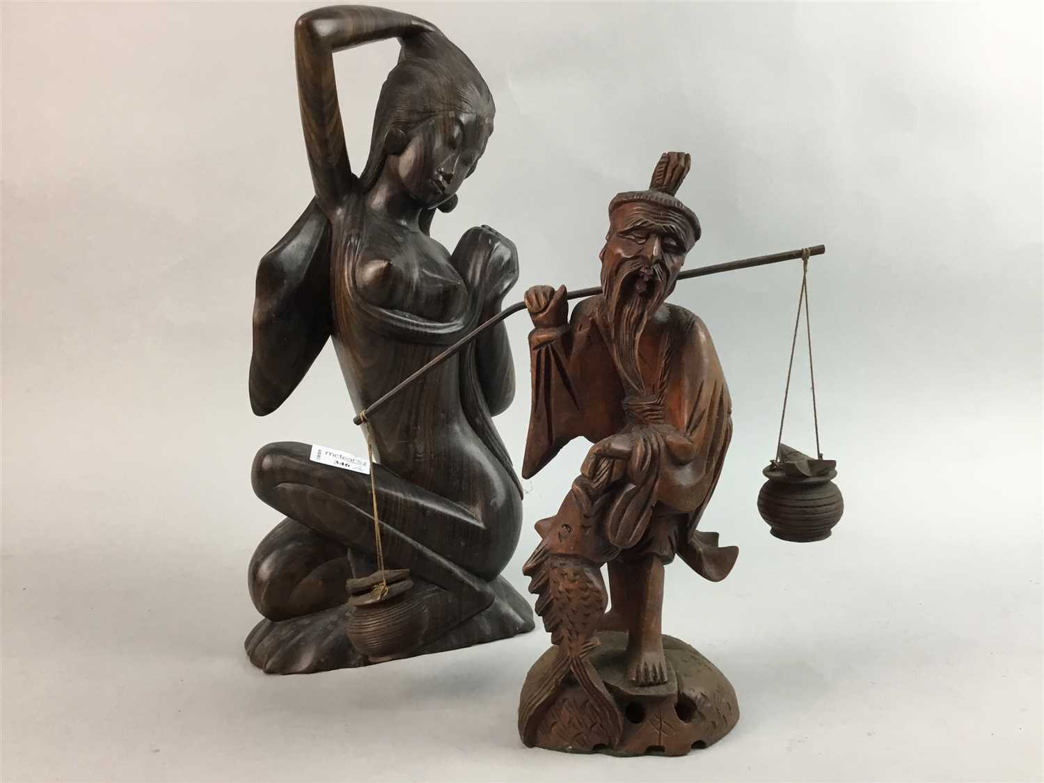 Lot 346 - TWO CHINESE CARVED WOODEN FIGURES