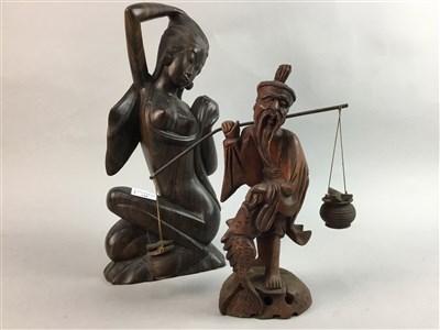 Lot 346 - TWO CHINESE CARVED WOODEN FIGURES