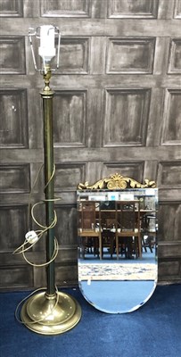 Lot 347 - A BRASS STANDARD LAMP AND A WALL MIRROR