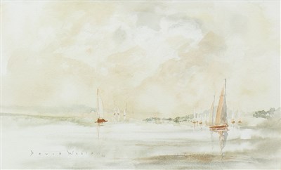 Lot 491 - YACHTS ON CALM WATERS, A WATERCOLOUR BY DAVID WESTON