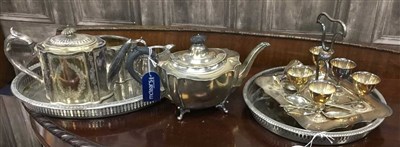 Lot 475 - A SILVER PLATED THREE PIECE TEA SERVICE AND OTHER PLATED WARES